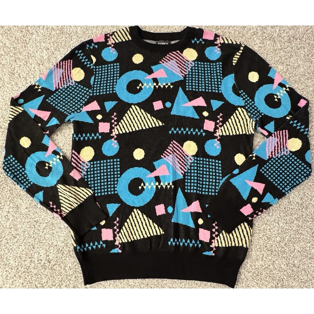 Super Massive Sweater Womens XL Retro 80's Geometric Pattern Abstract Black